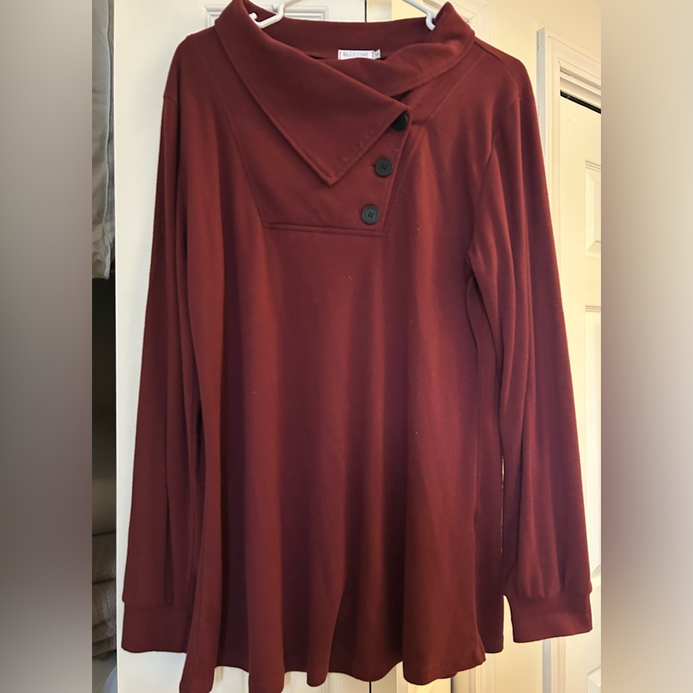 Women's Burgundy Button-Up Top
